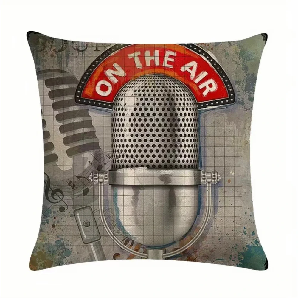 4 Pc Throw Pillow Covers‎ Guitar Microphone Headphone No Pillow Insert, 18*18in